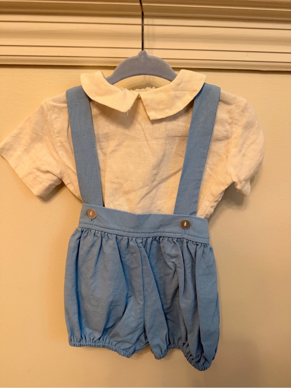 Funtasia Too Dallas Blue Suspender Bloomer Shorts with Cream Collar Top - 9M
